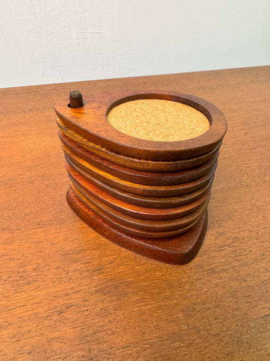 Set of teak 1960s coasters made in Japan