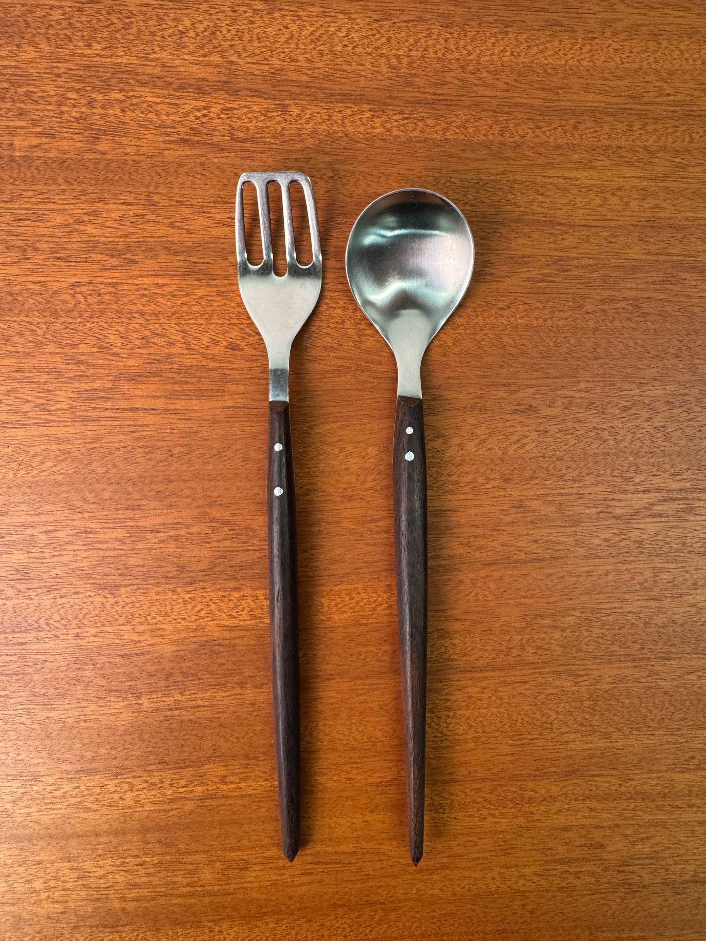 Danish stainless steel and rosewood salad servers