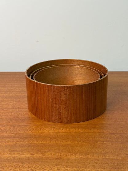 1960s teak ply bowl set
