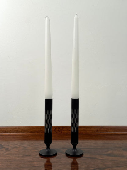 60s black anodised stem vases by Conrah