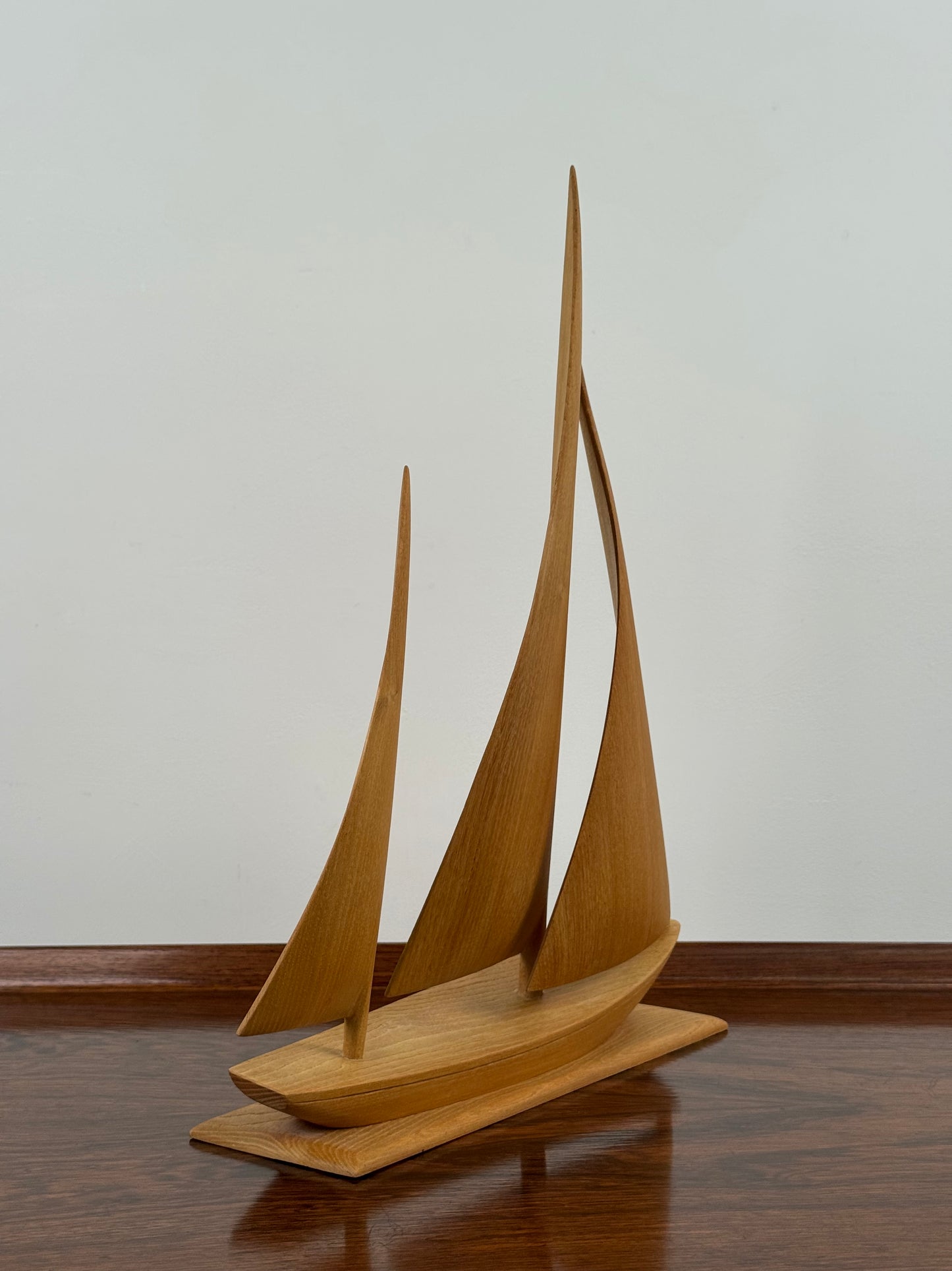 1970s carved wooden sailing boat