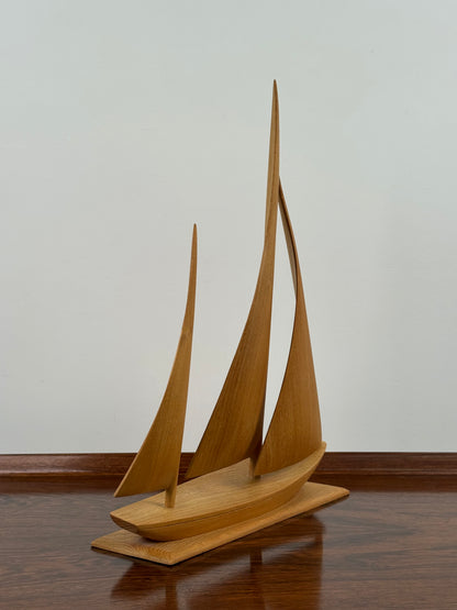 1970s carved wooden sailing boat