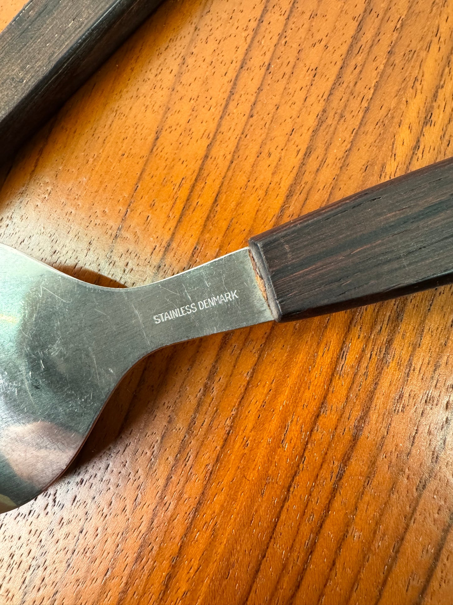 Stainless steel and wood salad servers made in Denmark