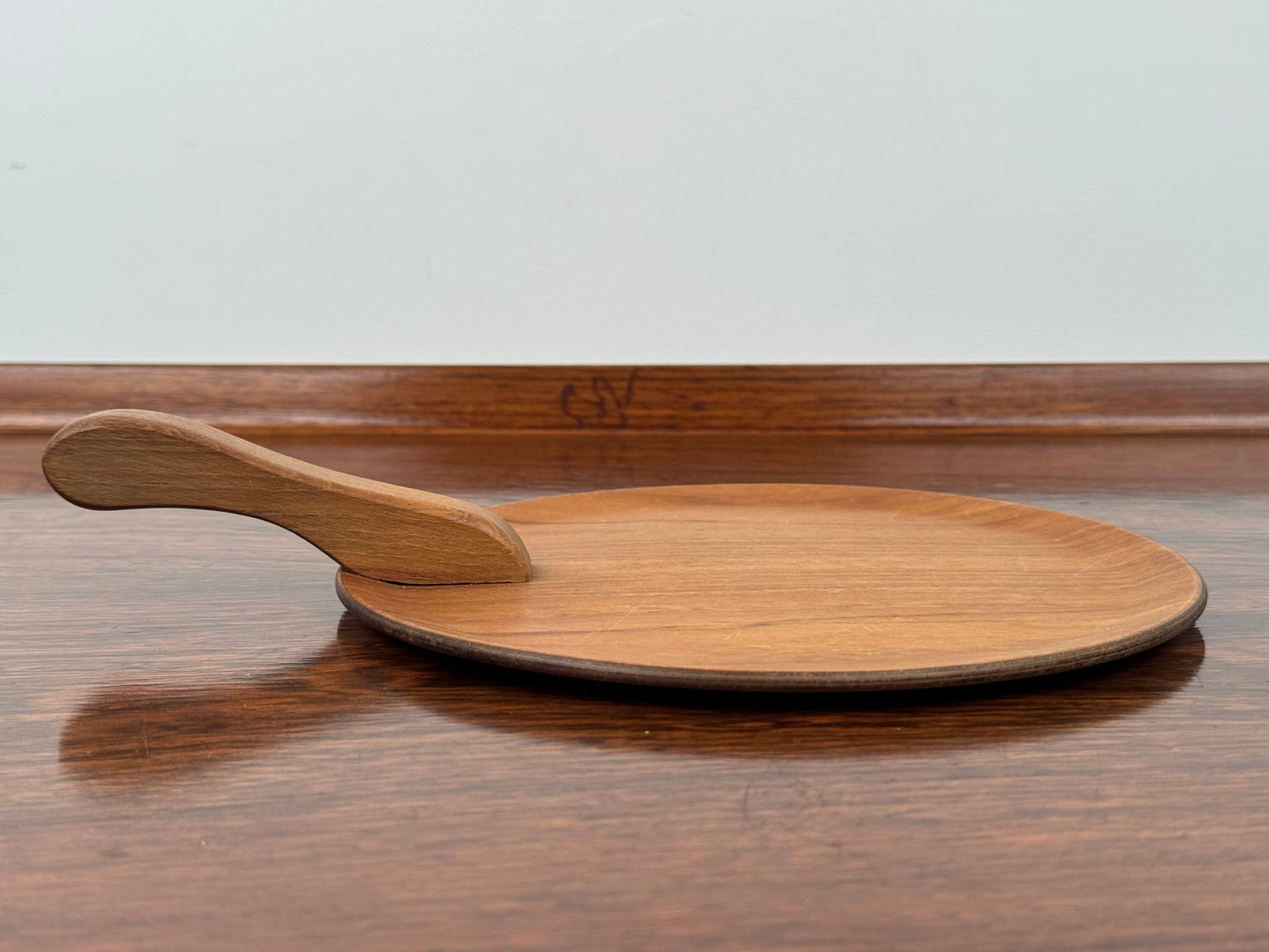 1960s teak serving tray with handle