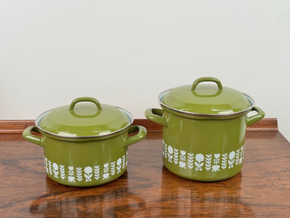1970s green enamel cooking pots by Herma