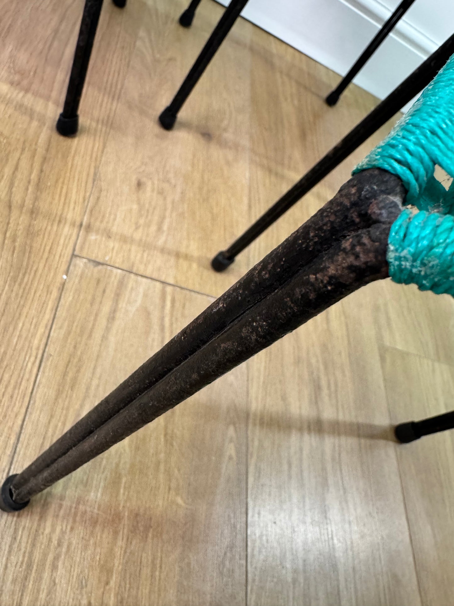 1950s woven stools on metal legs