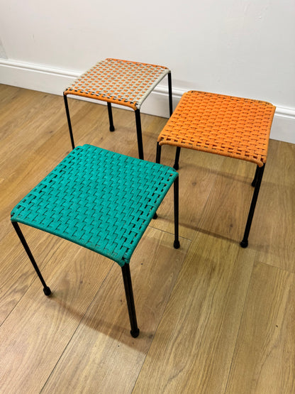 1950s woven stools on metal legs