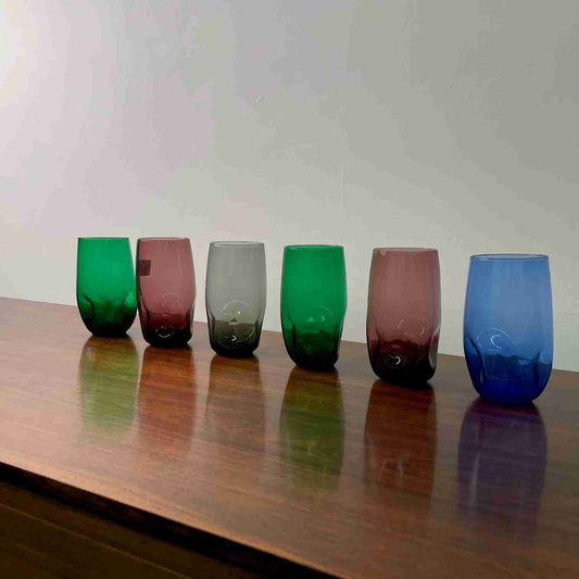 Set of 1960s coloured thin walled water glasses