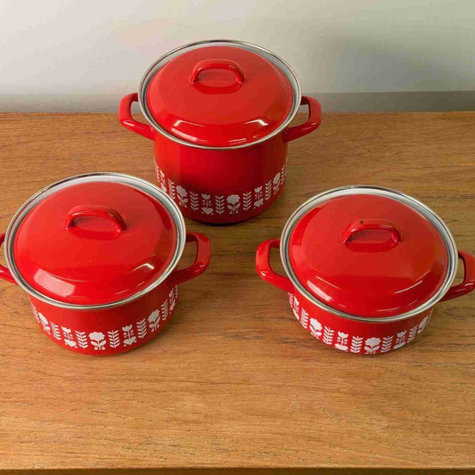1970s Red enamel cooking pots by Herma