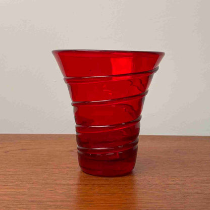 Whitefriars ruby ribbon trail footed vase