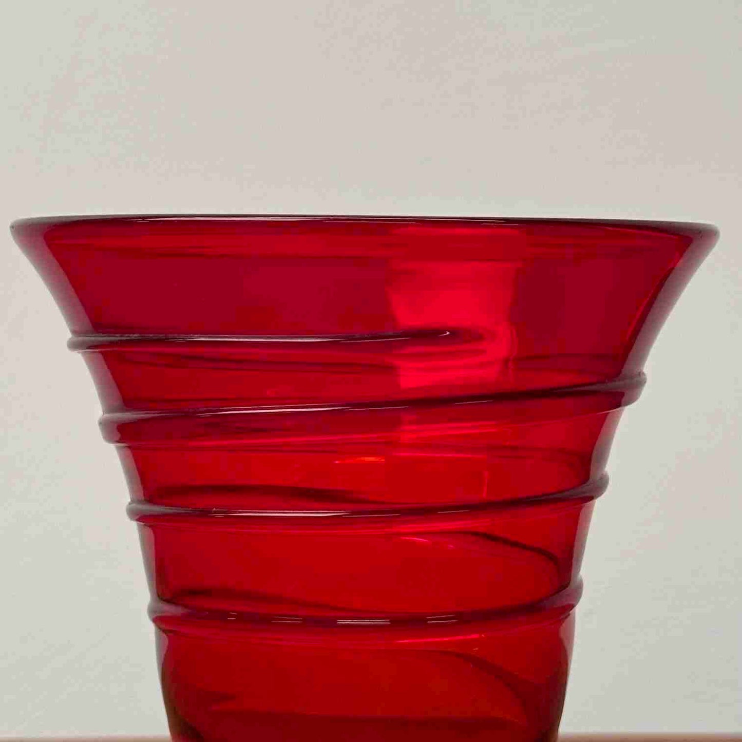 Whitefriars ruby ribbon trail footed vase